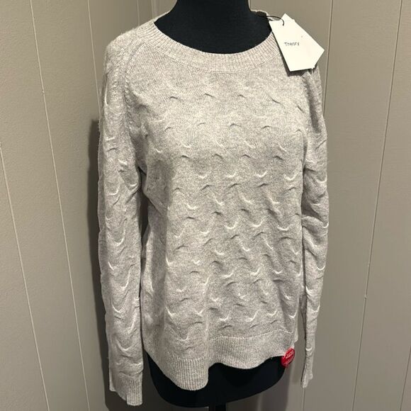 Theory mineral grey Tucked 100% cashmere crewneck long sleeve sweater. NWT. Lg - Picture 1 of 6